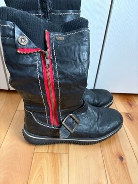 Rieker Black Sole with Red Logo Inset